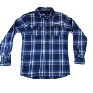 Burnside Flannel Shirt Mens Med Blue Plaid Barley's Backyard Pocket Outdoor Fall